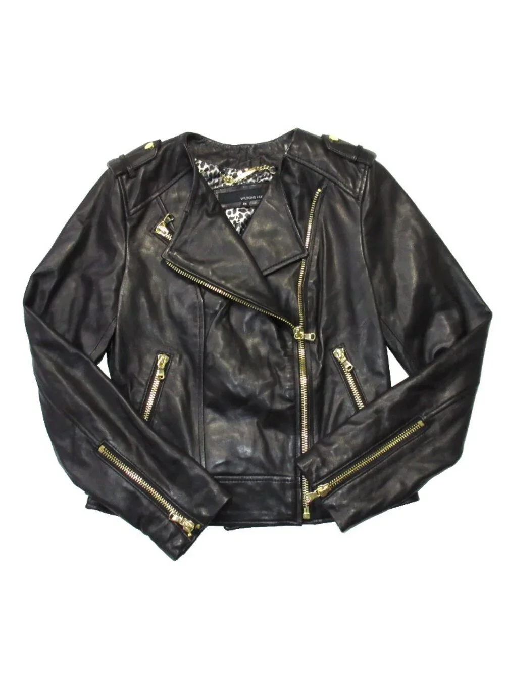 NWT Wilsons Leather Motorcycle Moto Jacket in Black XS - Picture 1 of 10